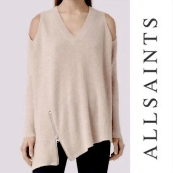 AllSaints Able Sweater Cold Shoulder Jumper Wool Alpaca Knit Cream Size Small - Picture 1 of 10